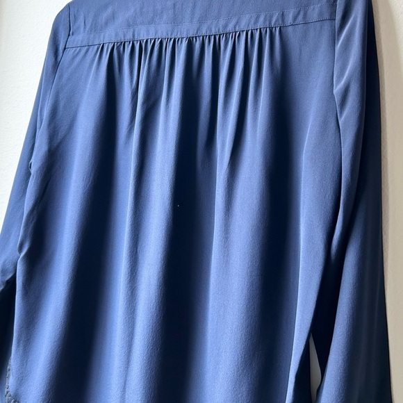 Zadig & Voltaire Tranoi navy silk top with black hem Blue lace trim blouse Sz M - Picture 10 of 14